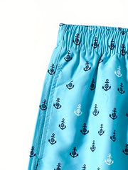 Boat Anchor Print Men's Swim Trunks Drawstring Board Shorts