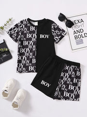 Boys Letter Pattern T-shirt & Shorts Set Summer Clothes
