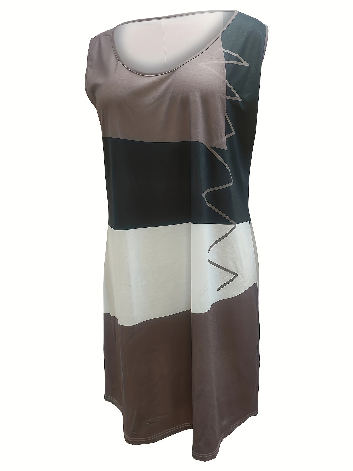 Colorblock Tank Dress Round Neck Stretch