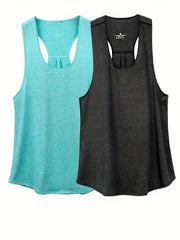 2pcs Solid Running Casual Sports Racerback Tank Top Women's Summer Tops