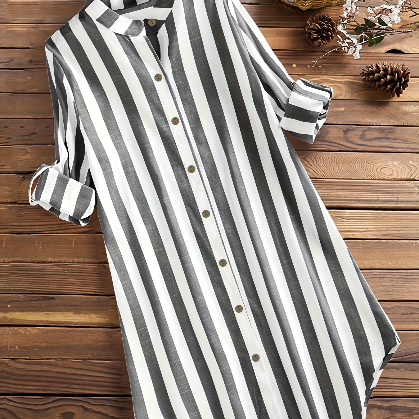 Stripe Print Long Sleeve Mock Neck Tunic Shirt