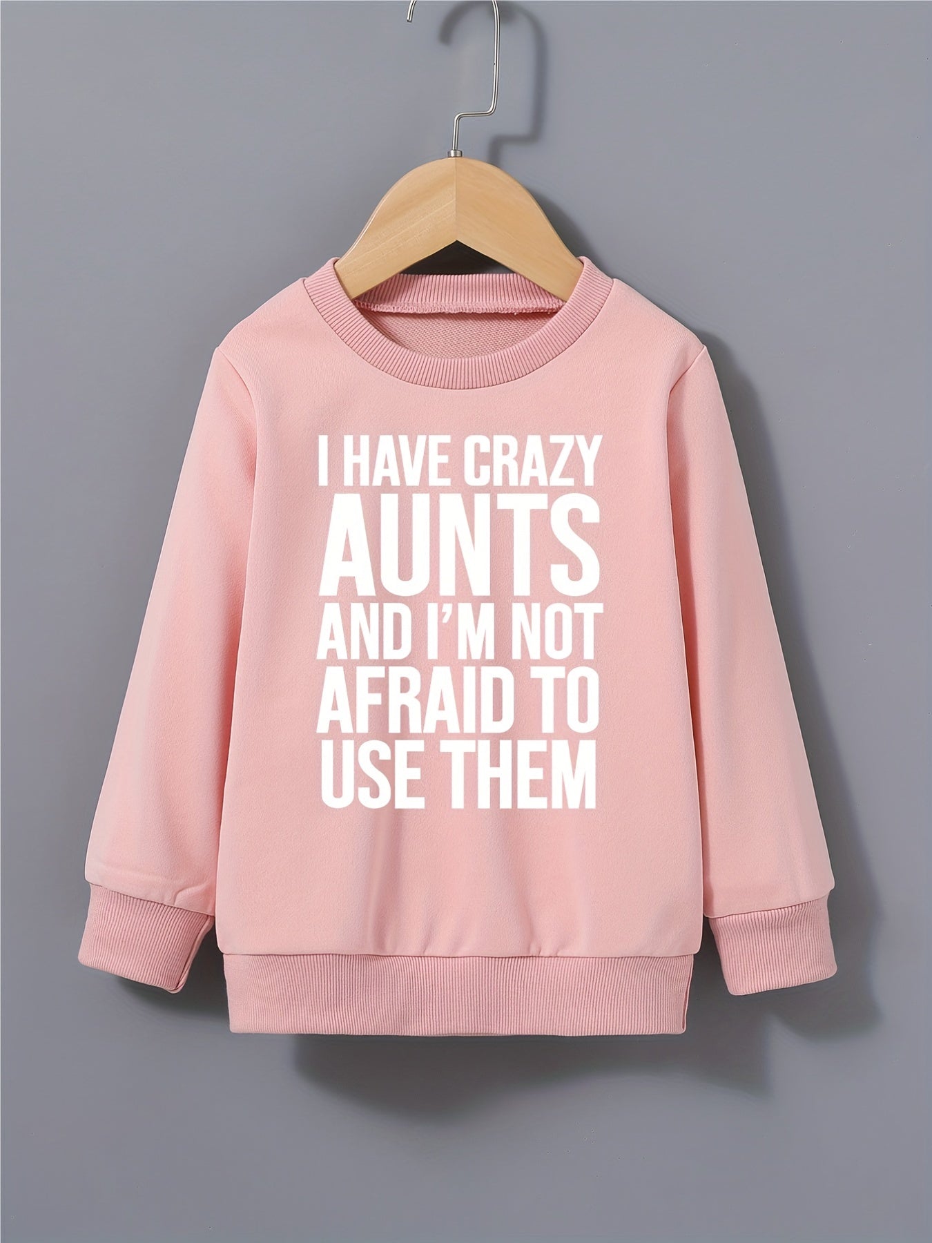 Boys Sweatshirt Round Neck Long Sleeve Pullover I HAVE CRAZY AUNTS Print