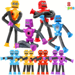8pcs Stretchy Robot Toys Telescopic Arms Yellow Red Purple Sensory