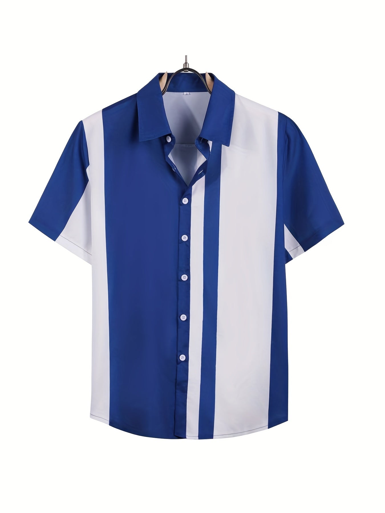 Men s Casual Block Stripe Graphic Short Sleeve Button Down Hawaiian Shirt