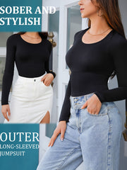 Long Sleeve Round Neck Yoga Bodysuit Solid Sports Jumpsuit Women's Activewear