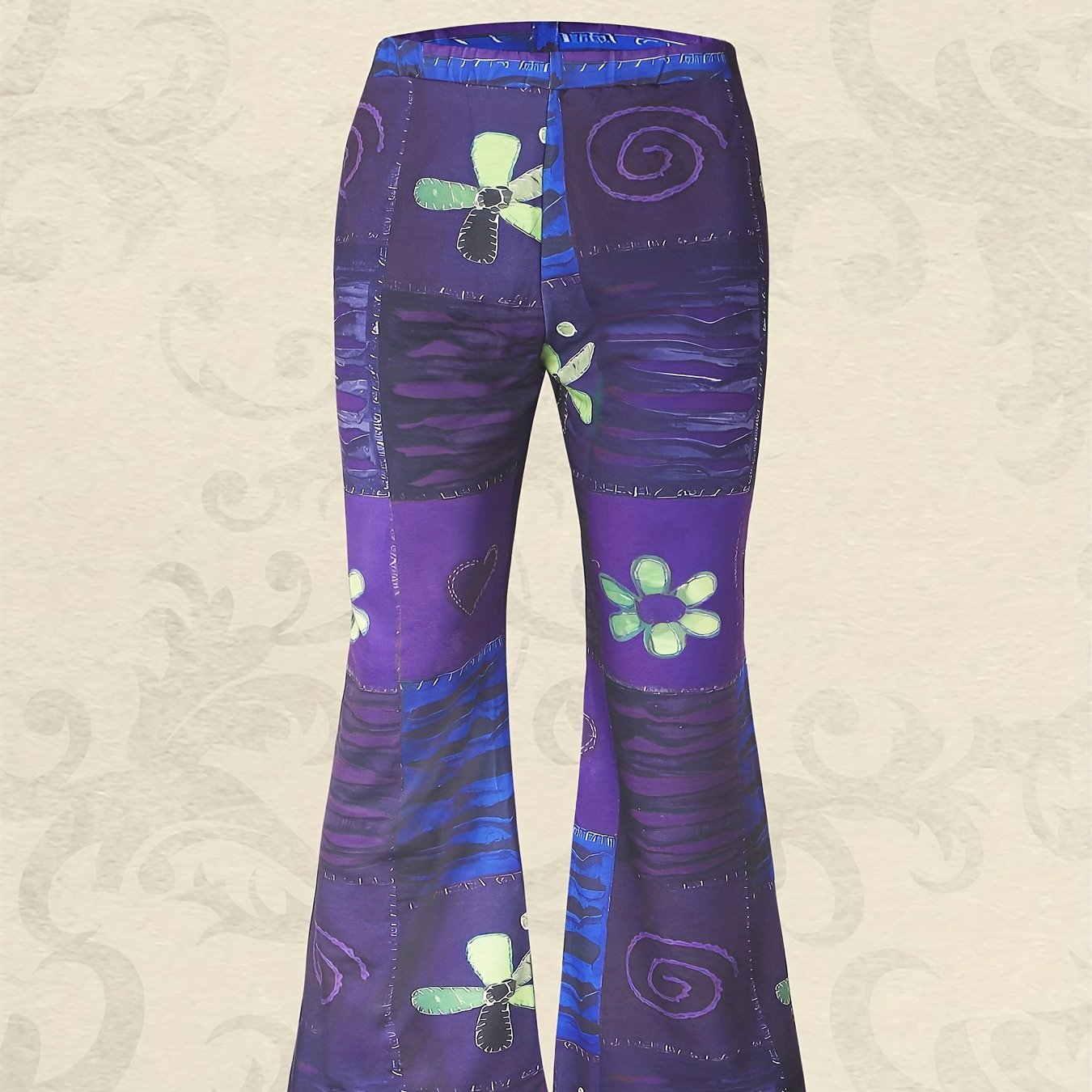 Colorblock Graphic Print High Waist Flared Leg Pants