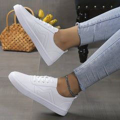 Women's Lace-Up Sneakers Low Top Faux Leather Shoes