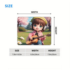 Guitar Girl Pattern Mouse Pad 24x20cm Non-slip Rubber Stitched Edge