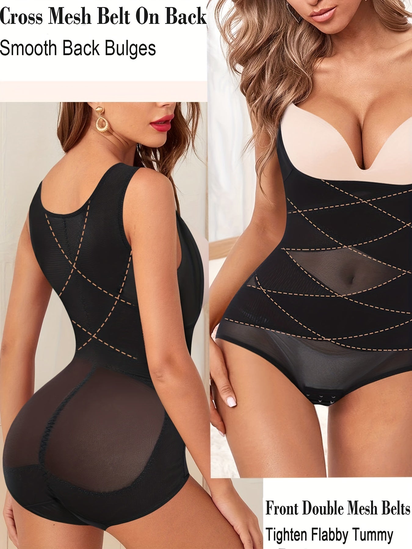 Contrast Mesh Bodysuit Tummy Control Butt Lifting Body Shaper