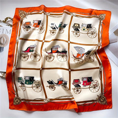 Carriage Chain Print Bandana Satin Neck Tie Square Scarf Women