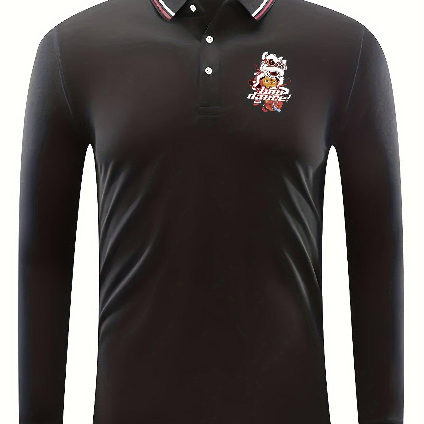 Lion Dance Pattern Men's Casual Comfy Long Sleeve Shirt