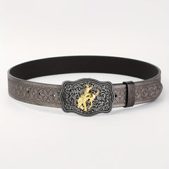Western Cowboy Belt Retro Horse Pattern Buckle Belts Clothing Accessories