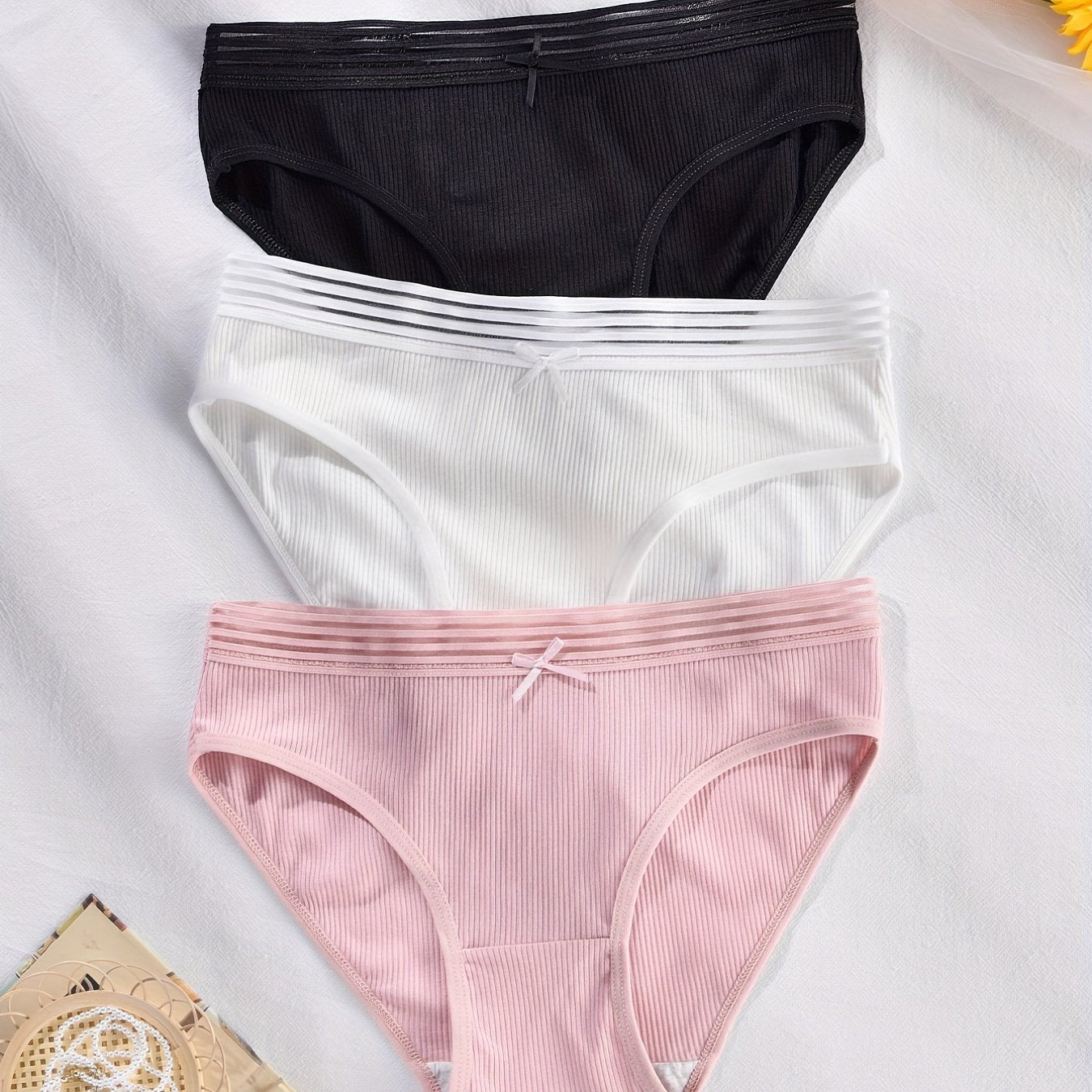 3pcs Contrast Mesh Briefs Soft & Comfy Stretchy Intimates Panties