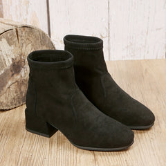 Women's Stretch Ankle Boots Slip On Chunky Heeled Boots
