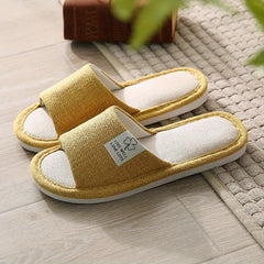 Unisex Cotton Linen Slippers Open Toe Bedroom Slippers