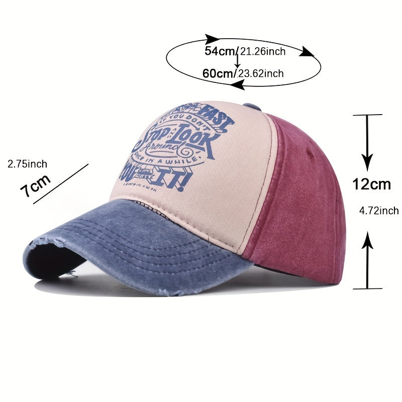 Washed Cotton Print Baseball Cap Casual Distressed Letter Peaked Cap
