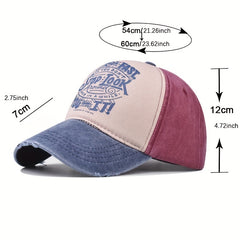 Washed Cotton Print Baseball Cap Casual Distressed Letter Peaked Cap