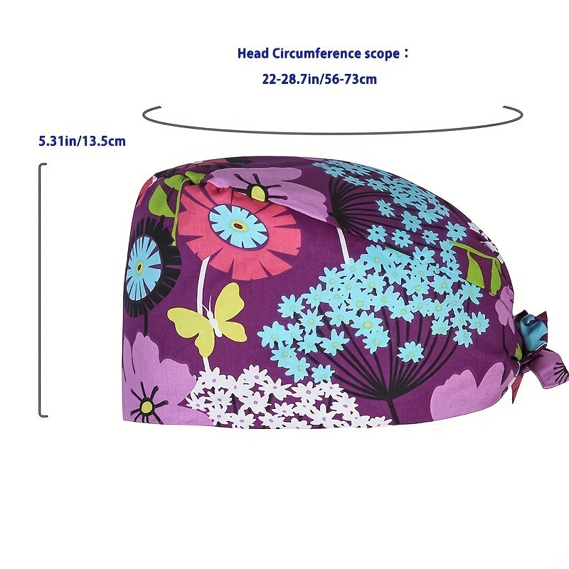Cartoon Print Working Hats With Sweatband Animal Pattern Scrub Caps Nurse Hat