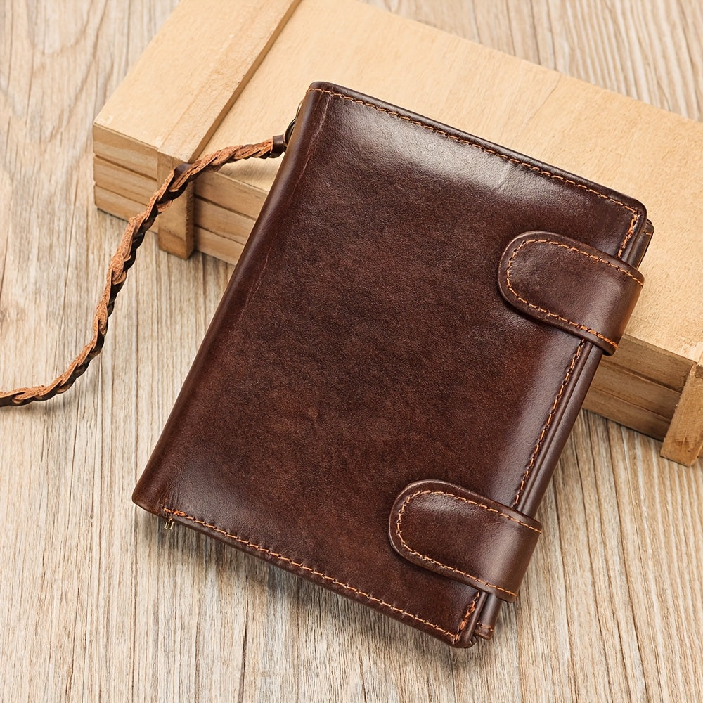 Three Fold Leather Wallet with Card Slot and Lanyard - Unisex Gift
