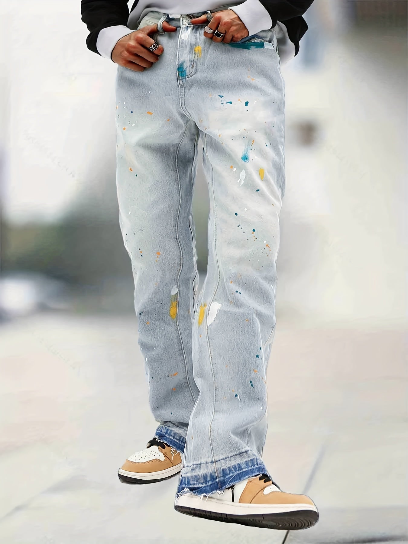 Men's Splatter Print Loose Fit Jeans