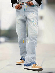 Men's Splatter Print Loose Fit Jeans