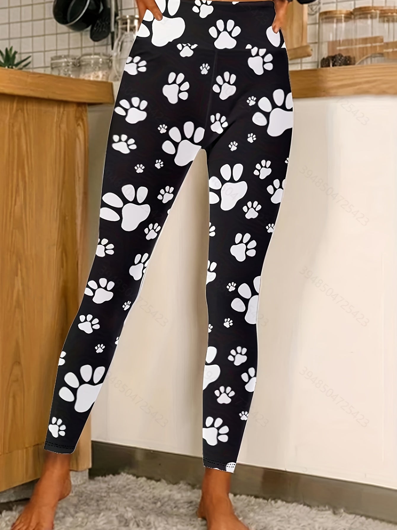 Cartoon Paw Print High Rise Leggings