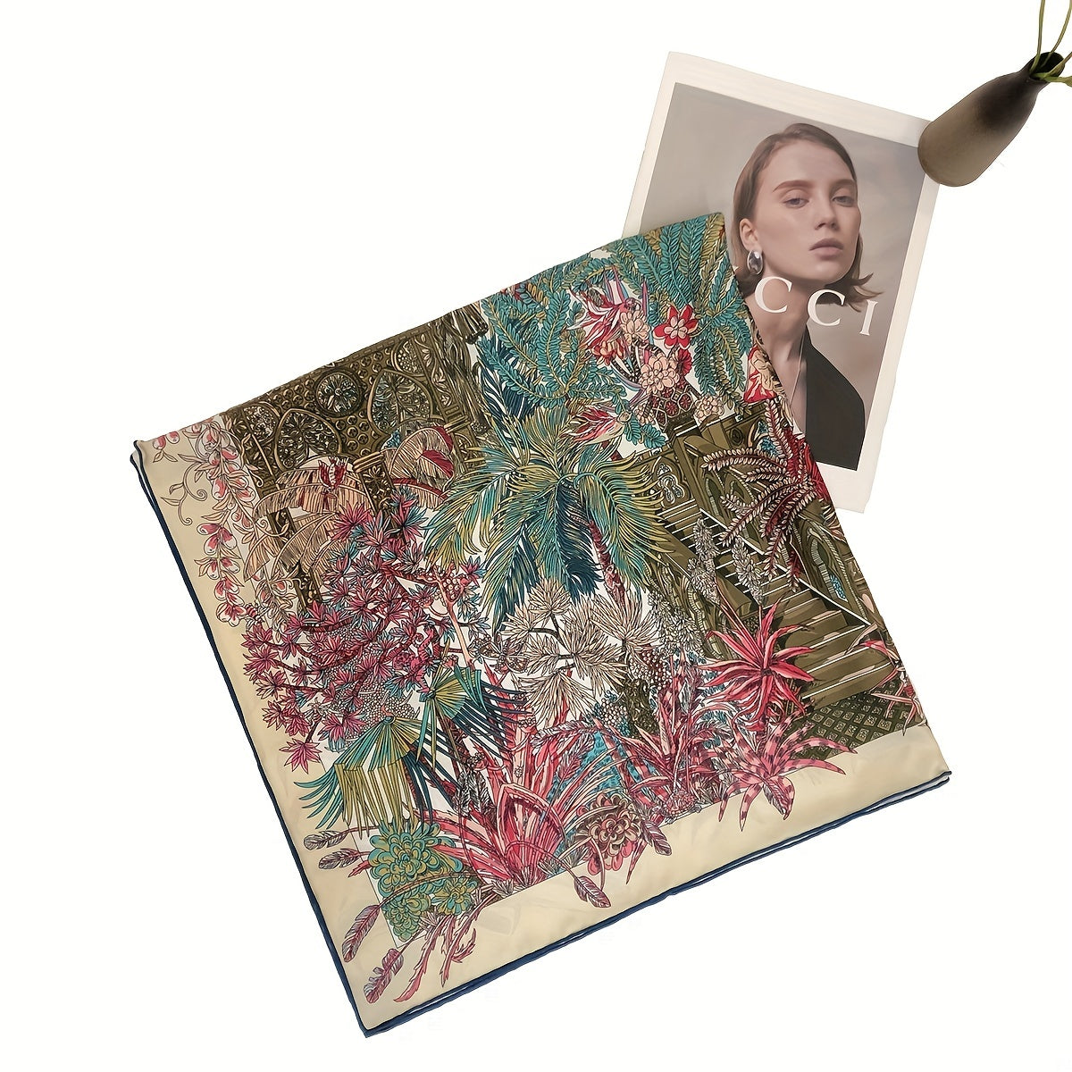 Vintage Silk Scarf Plant Print Large Square Bohemia Shawl Bandana