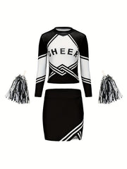Kids Cheerleading Suit Long Sleeve Party Short Skirt