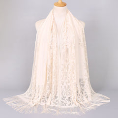 Long Tassel Shawl Solid Flower Wrap Dress Scarf
