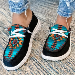 Women's Geometric Flat Canvas Shoes Lightweight Non slip Low Top Shoes