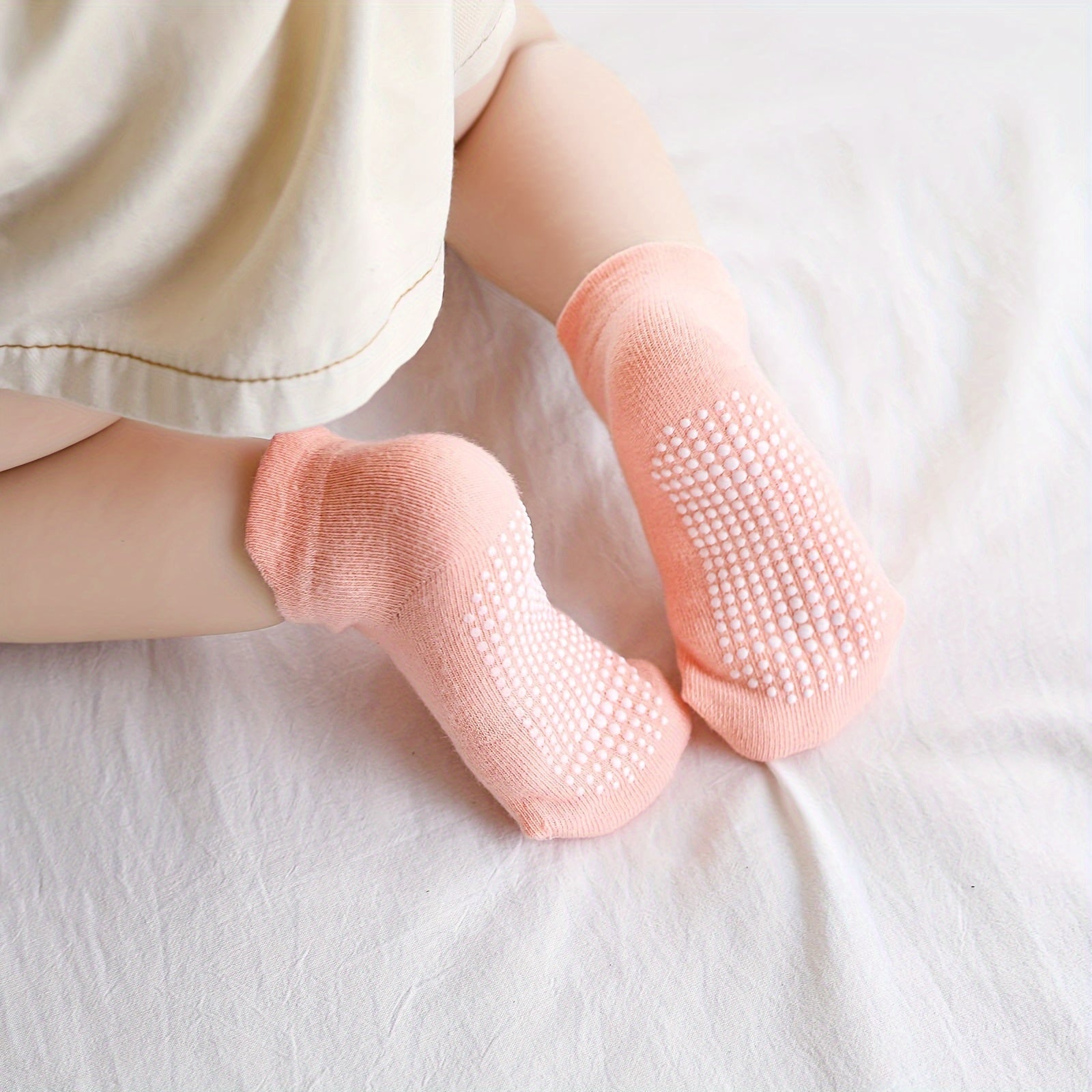 6 Pairs Baby Girl's Non Slip Socks Solid Cotton Blend Bottom