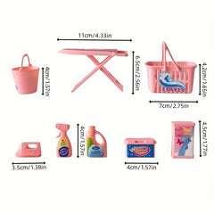 8pcs Mini Laundry Tools Simulated Iron Basket and Bucket for Dollhouse DIY