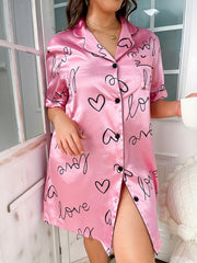 Nightgown Women's Plus Heart & Letter Print Short Sleeve Nightshirt