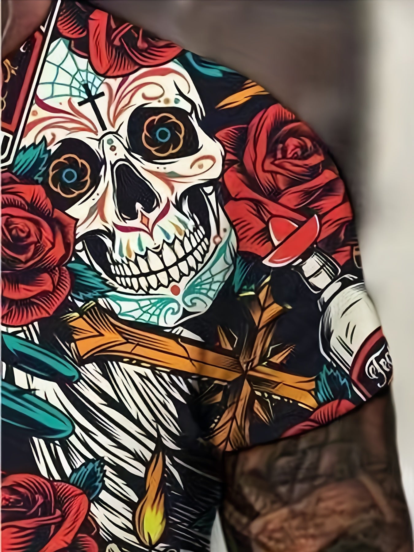 3D Rose and Flower Pattern Men's Novelty T-Shirt for Summer