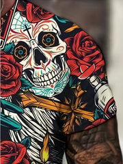 3D Rose and Flower Pattern Men's Novelty T-Shirt for Summer