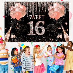 Rose Gold Sweet 16 Backdrop 44in Banner