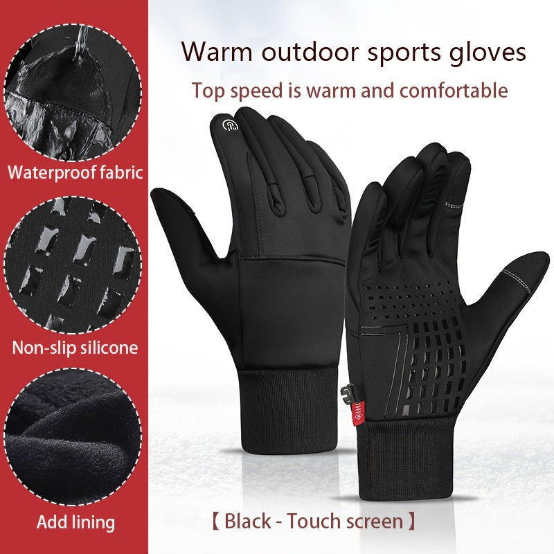 Men's Winter Cycling Gloves Windproof Waterproof Fleece Warm Touch Screen