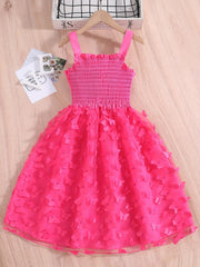 Butterfly Print Shirred Strappy Sundress for Girls