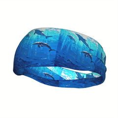 Dolphin Print Unisex Sports Headband Sweat Wicking Stretchy Polyester