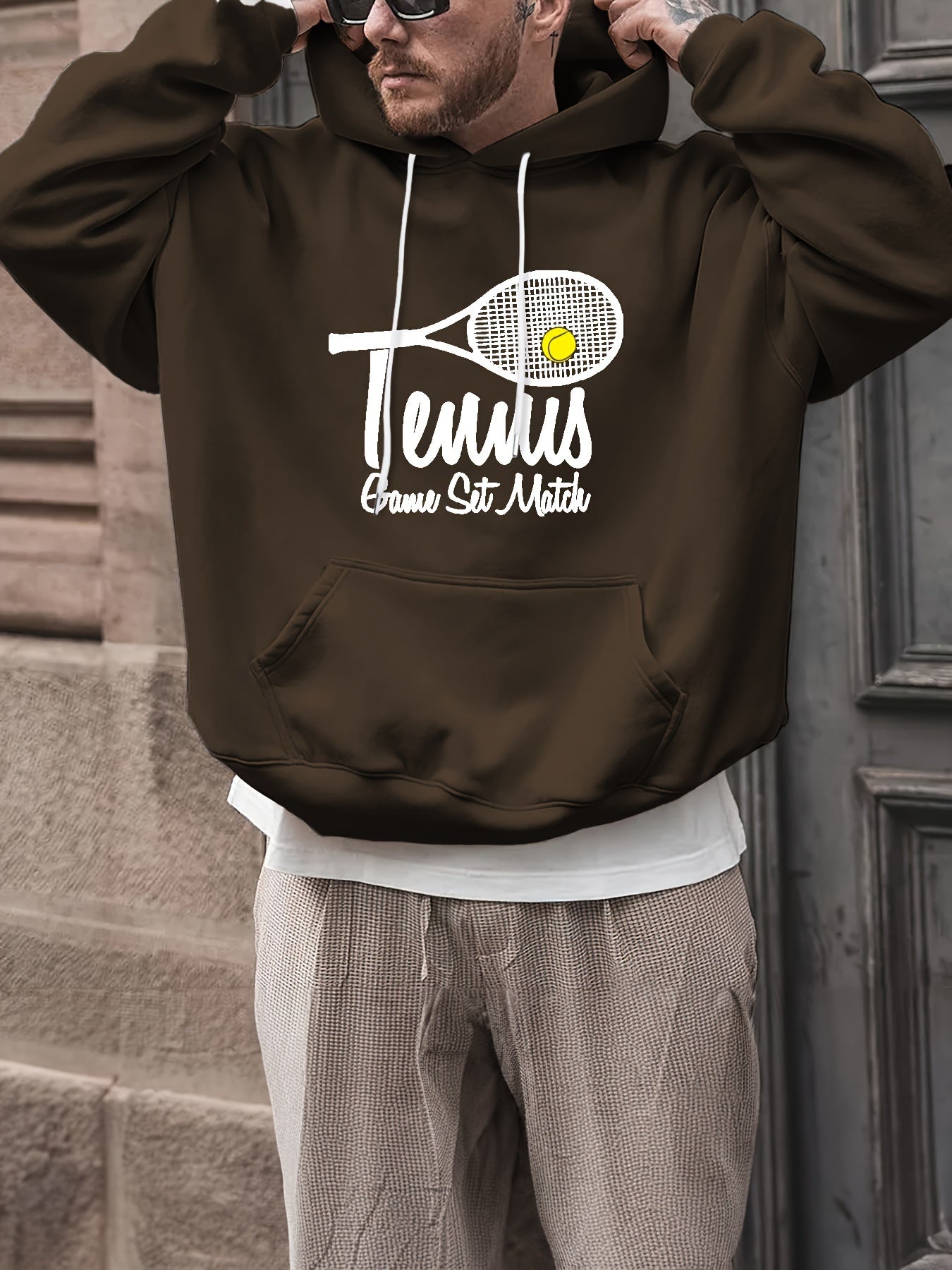Men's Tennis Print Hoodie Comfy Loose Pullover