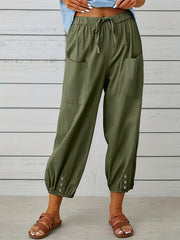 Solid High Rise Crop Joggers With Pockets