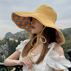 Wide Brim Sunscreen Bucket Hat Lace Up UV Protection Basin Hat