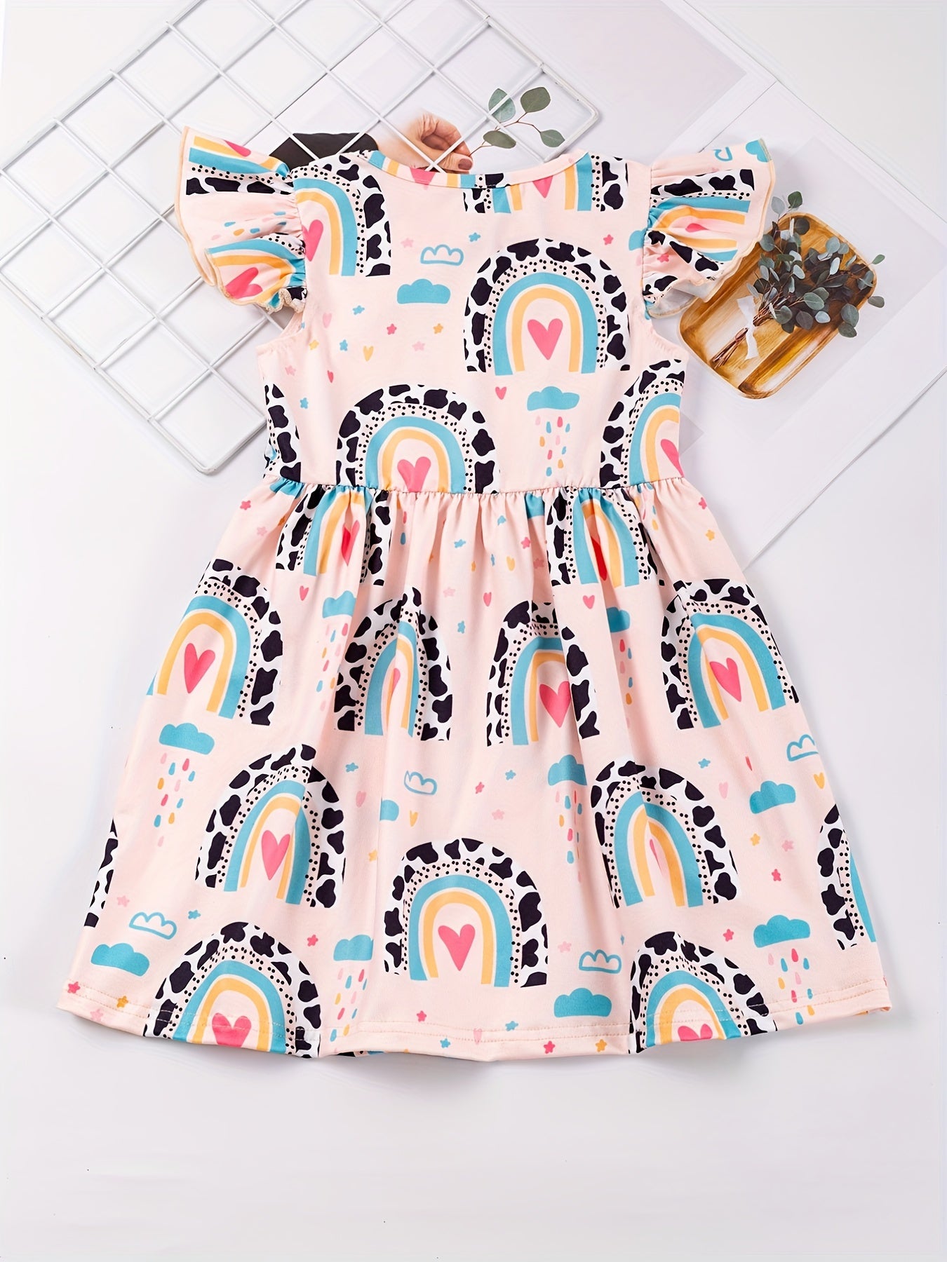 Girls Casual Rainbow Print Dress Summer Kids Clothes