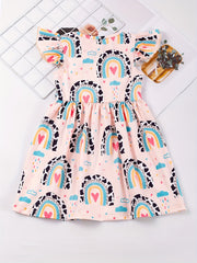 Girls Casual Rainbow Print Dress Summer Kids Clothes
