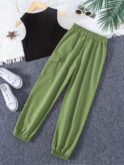 Girls Sleeveless Tank Top & Cargo Pants Set Kids Summer Clothes