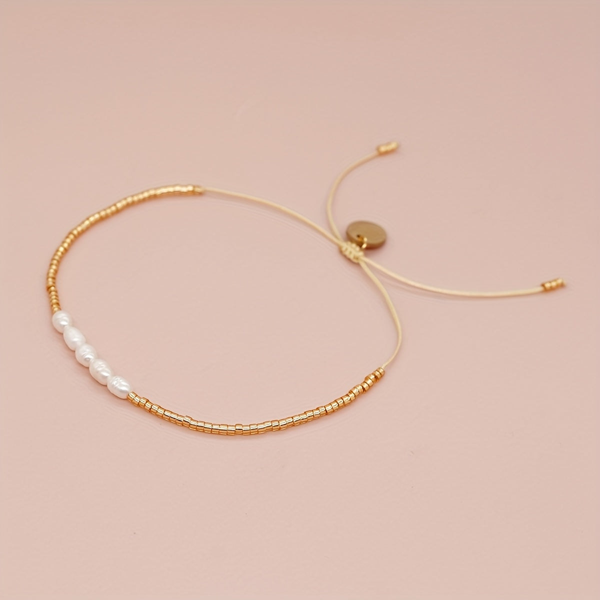 Golden Freshwater Pearl Beaded Bracelet for Girls Kids