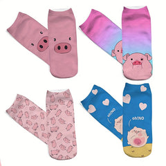 4 Pairs Pig Print Socks Low Cut Ankle Socks Women's Stockings