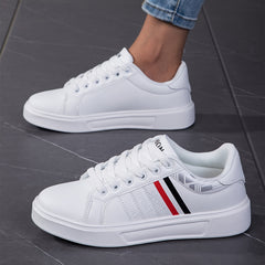 Stripes Pattern Faux Leather Waterproof Skate Shoes Casual Flat Sneakers