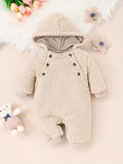 Baby Thermal Hooded Jumpsuit, Warm Furry Onesie for Girls Boys
