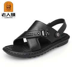 LAORENTOU Men's Leather Sandals Casual Non Slip Sandals